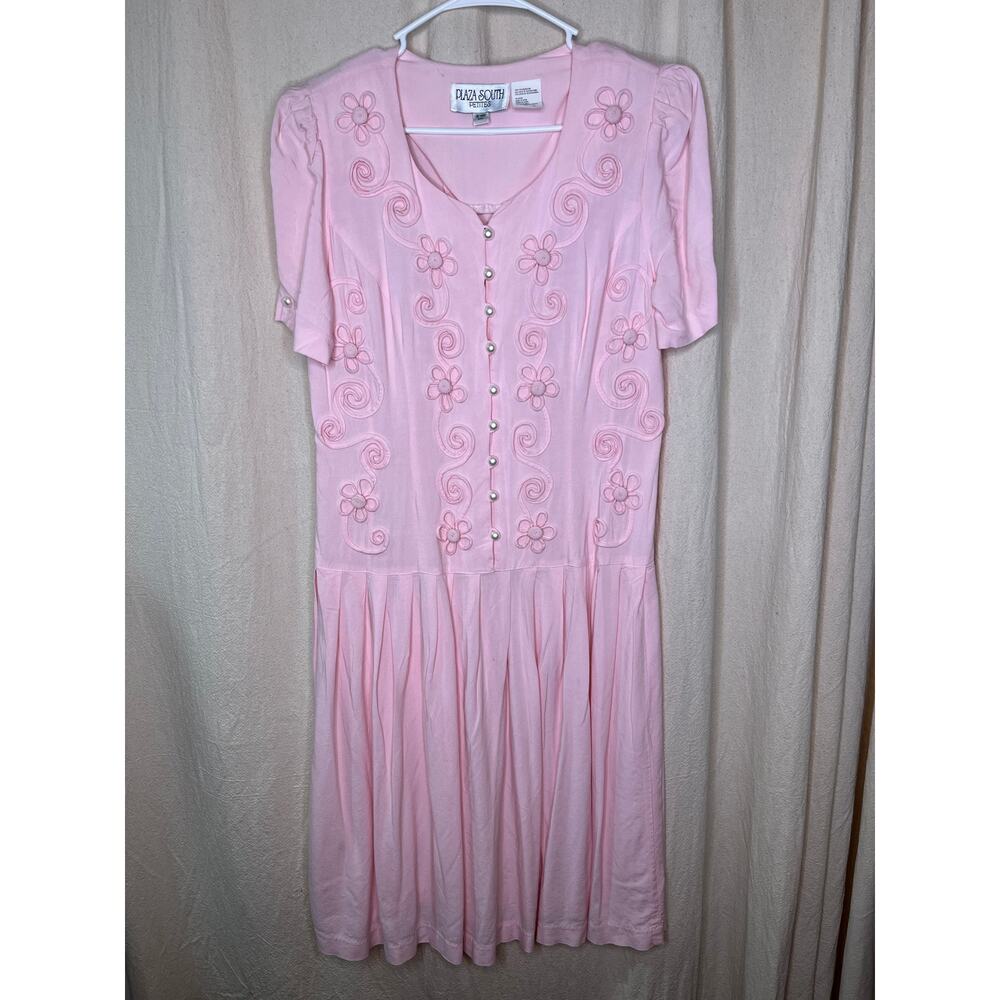 1990s Plaza South Floral Kawaii Pastel Coquette Feminine Drop Waist Midi Dress M